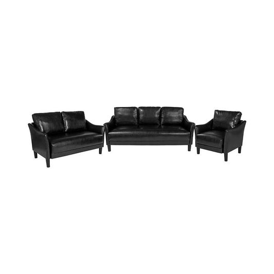 Asti 3 Piece Upholstered Set in Black LeatherSoft