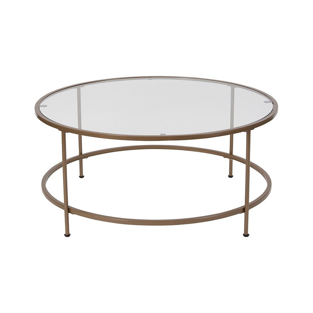 Astoria Collection Glass Coffee Table with Matte Gold Frame