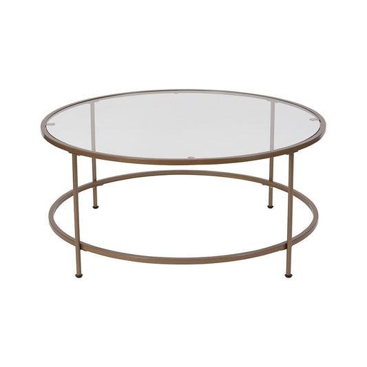 Astoria Collection Glass Coffee Table with Matte Gold Frame