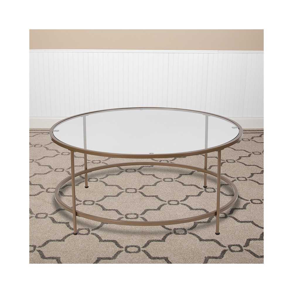 Astoria Collection Glass Coffee Table with Matte Gold Frame