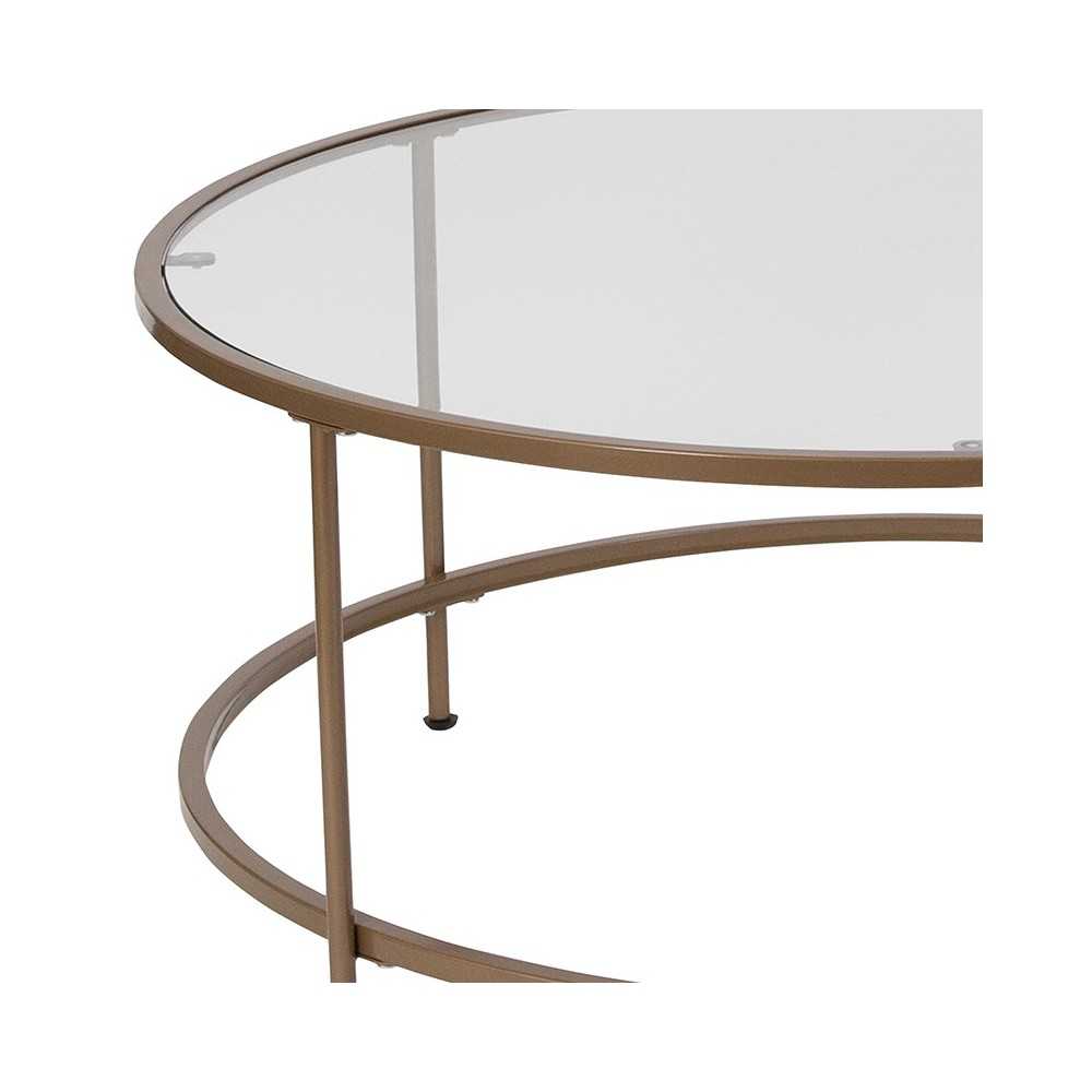 Astoria Collection Glass Coffee Table with Matte Gold Frame