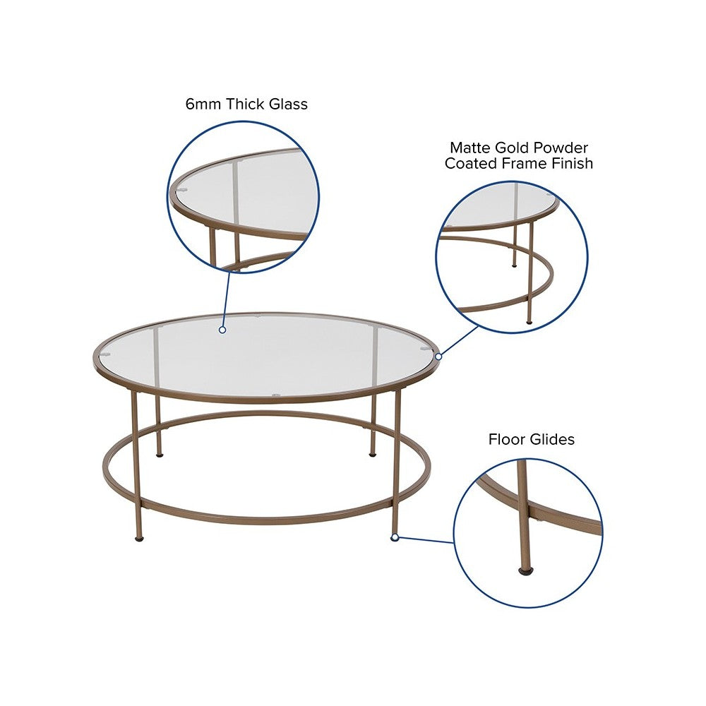 Astoria Collection Glass Coffee Table with Matte Gold Frame