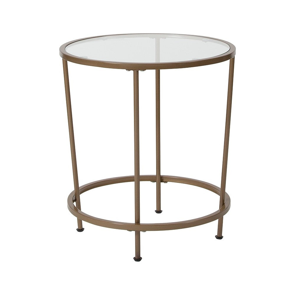 Astoria Collection Glass End Table with Matte Gold Frame