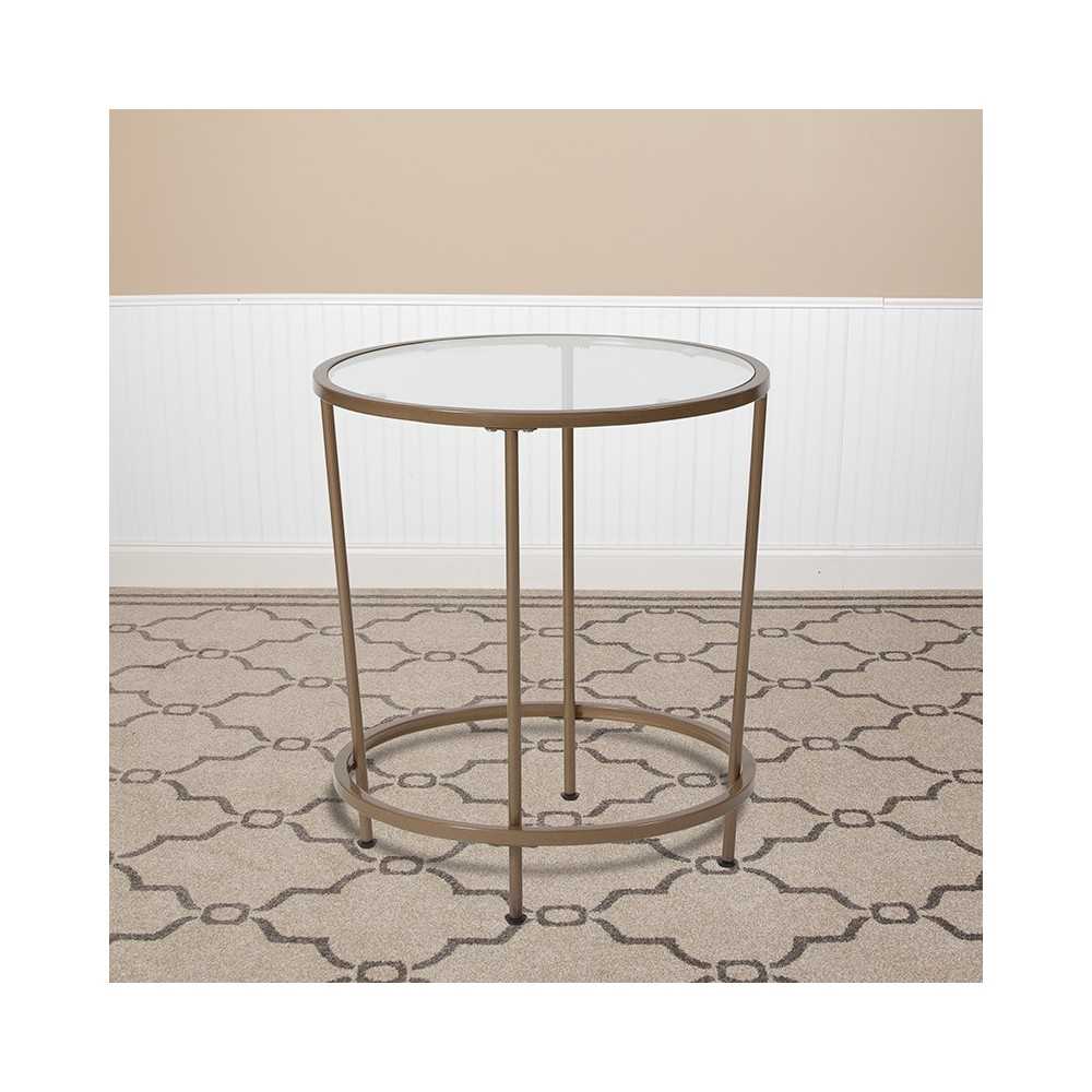 Astoria Collection Glass End Table with Matte Gold Frame