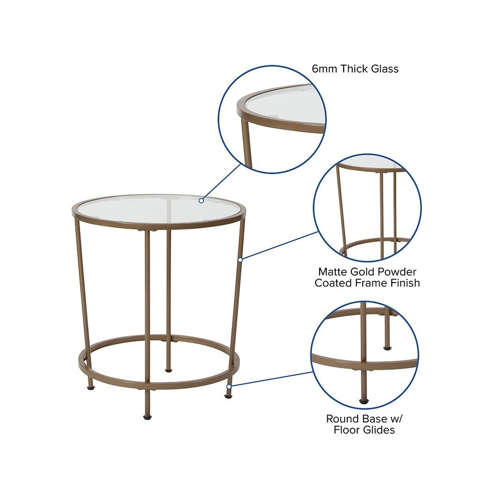 Astoria Collection Glass End Table with Matte Gold Frame