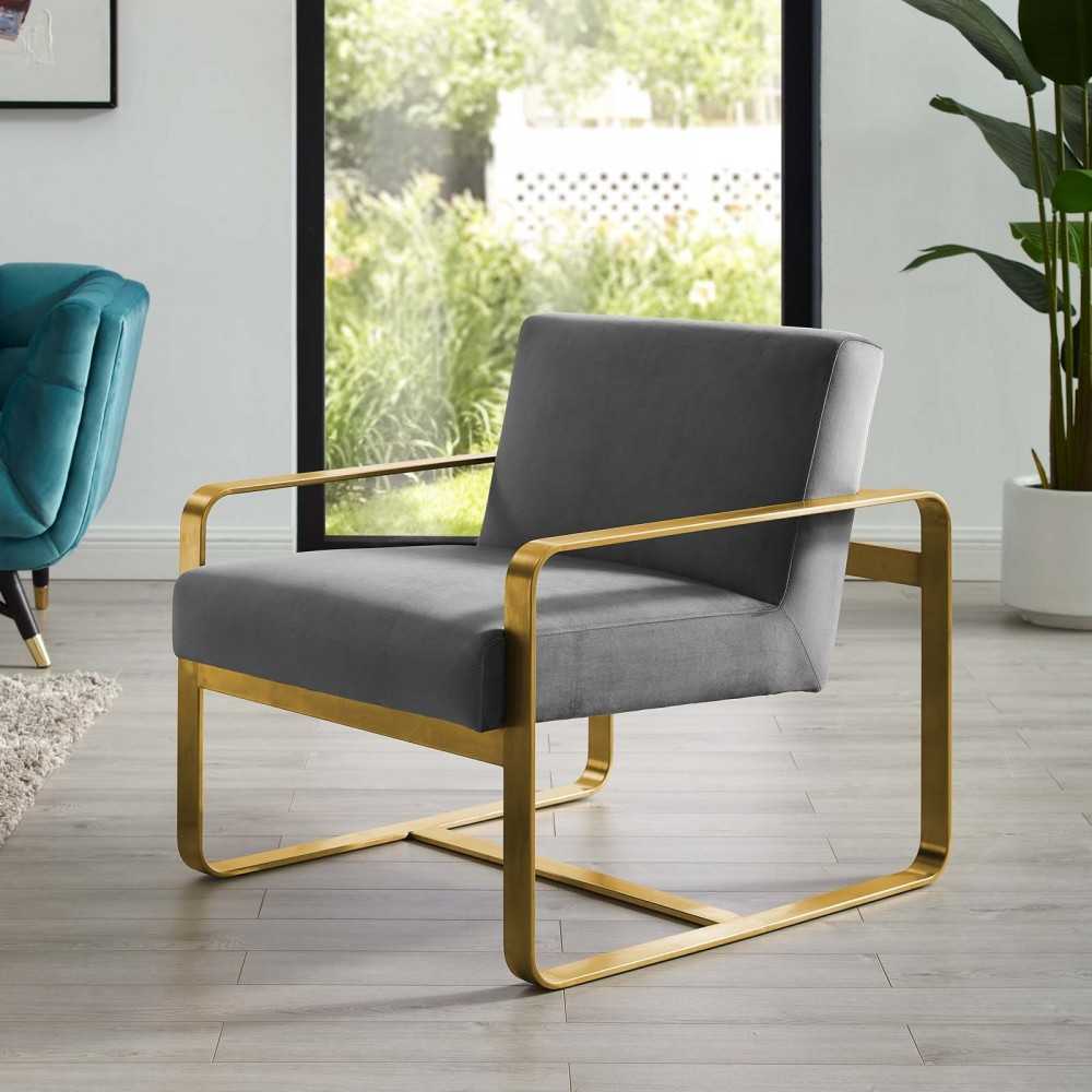 Astute Performance Velvet Armchair, Gray