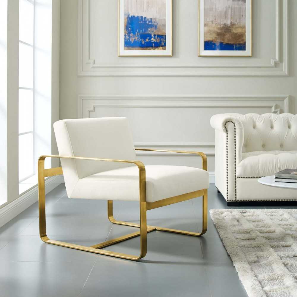 Astute Performance Velvet Armchair, Ivory