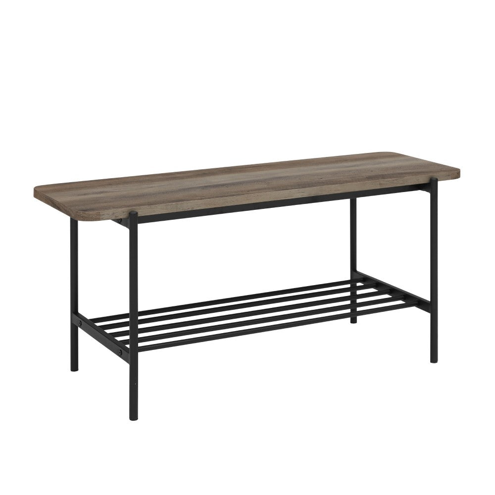 Athena 40" Wood Bench with Metal Shelf - Gray Wash
