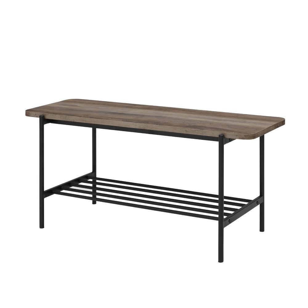 Athena 40" Wood Bench with Metal Shelf - Gray Wash