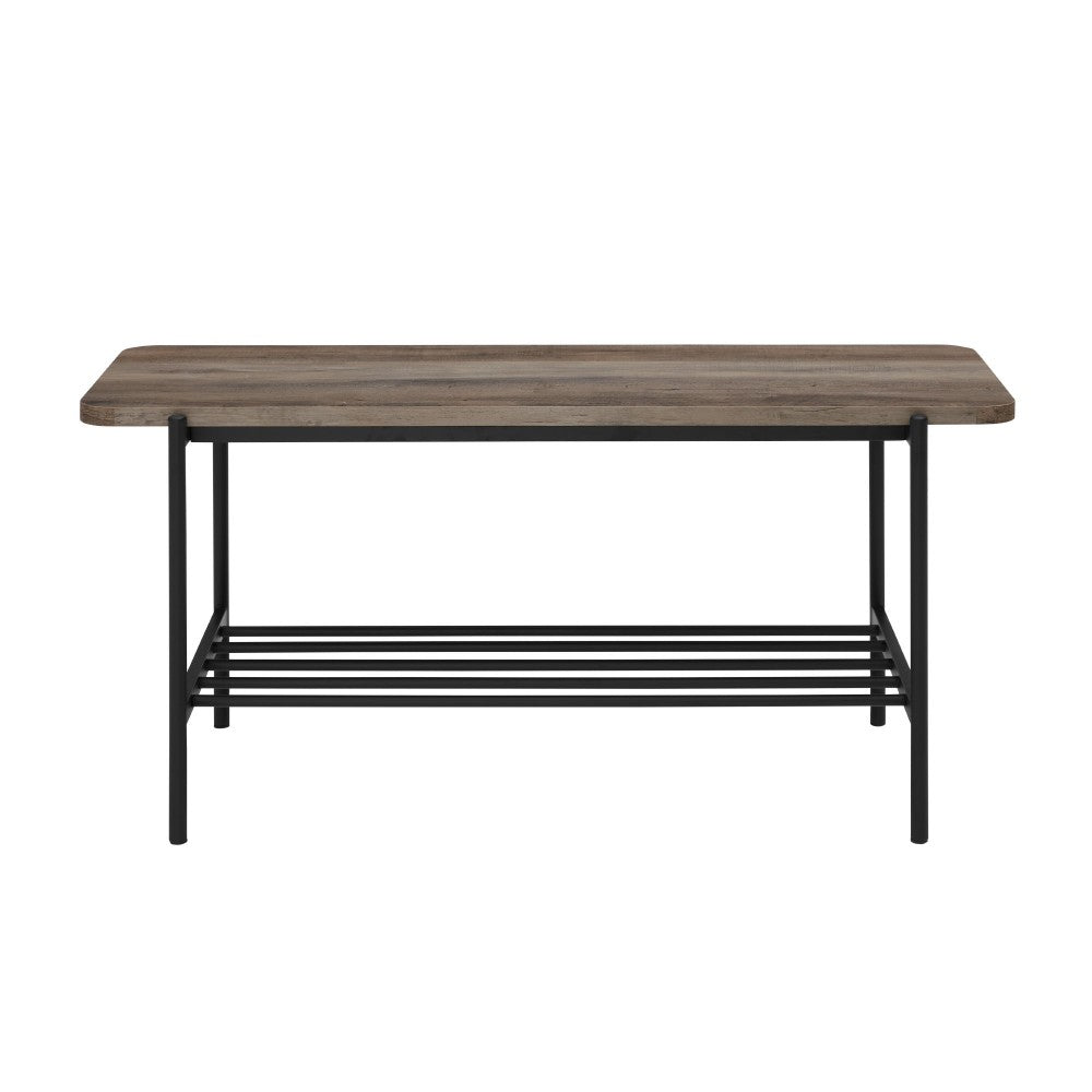 Athena 40" Wood Bench with Metal Shelf - Gray Wash