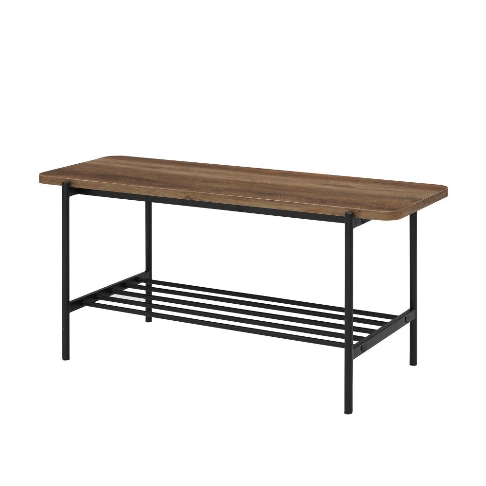 Athena 40" Wood Bench with Metal Shelf - Rustic Oak