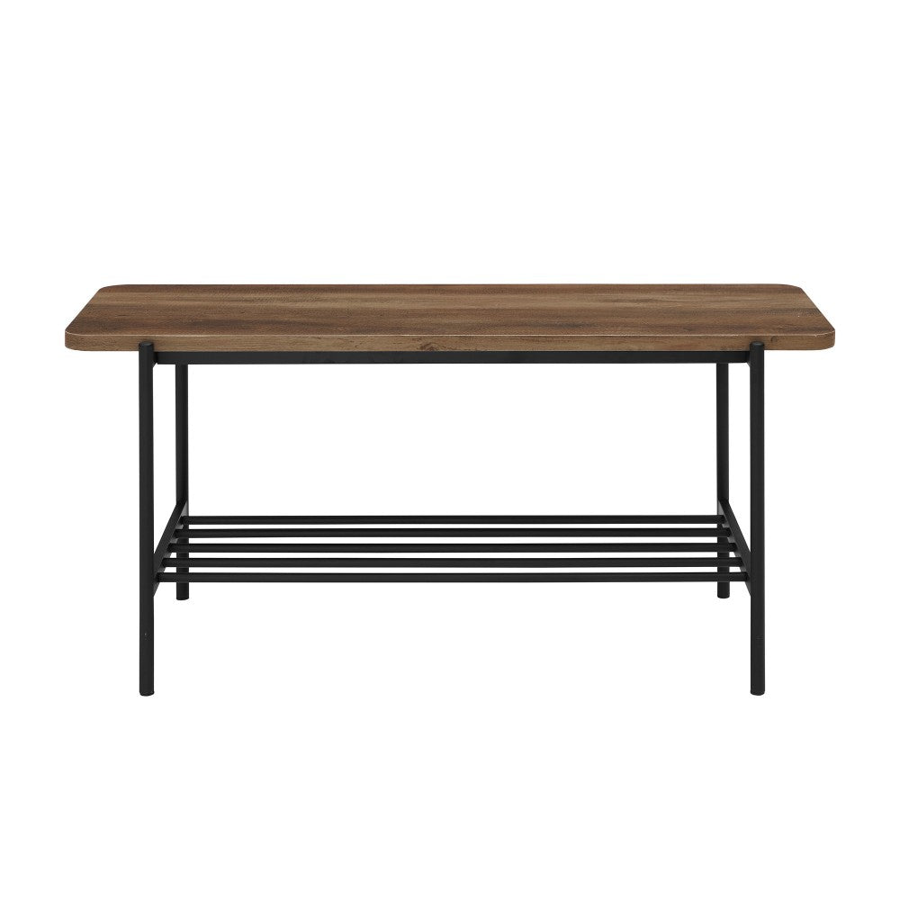 Athena 40" Wood Bench with Metal Shelf - Rustic Oak