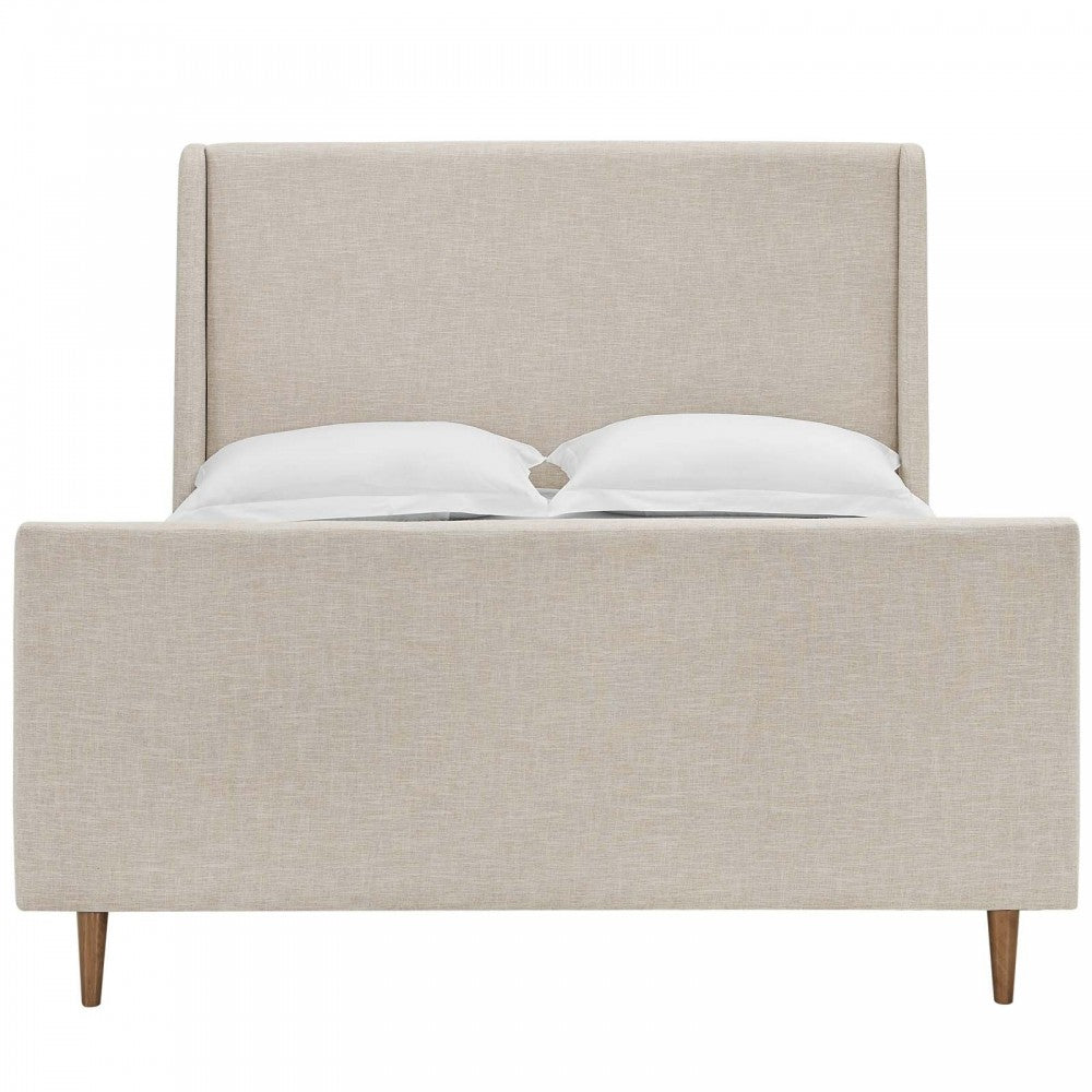 Aubree Queen Upholstered Fabric Sleigh Platform Bed, Beige