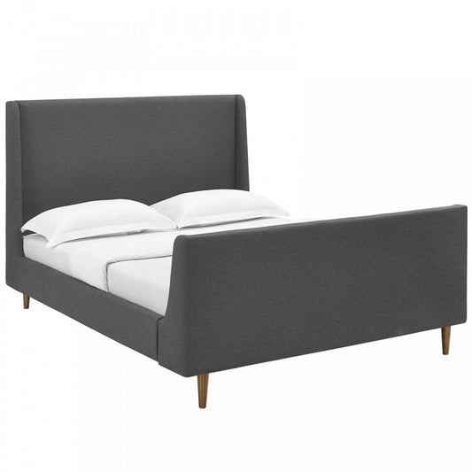 Aubree Queen Upholstered Fabric Sleigh Platform Bed, Gray