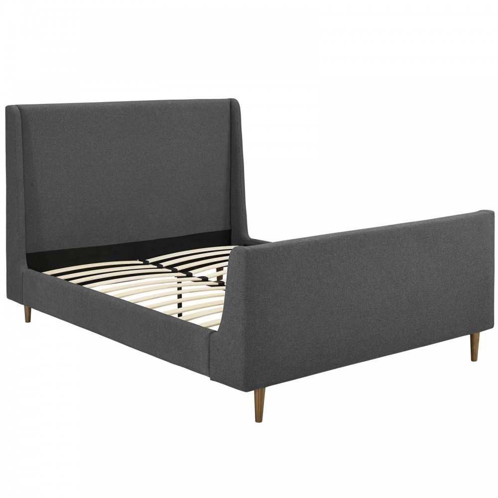 Aubree Queen Upholstered Fabric Sleigh Platform Bed, Gray