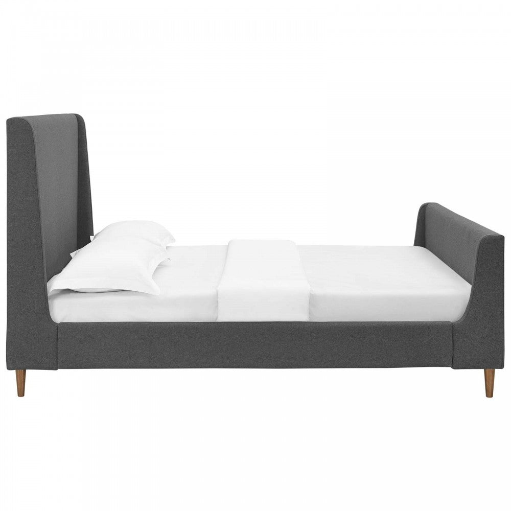 Aubree Queen Upholstered Fabric Sleigh Platform Bed, Gray