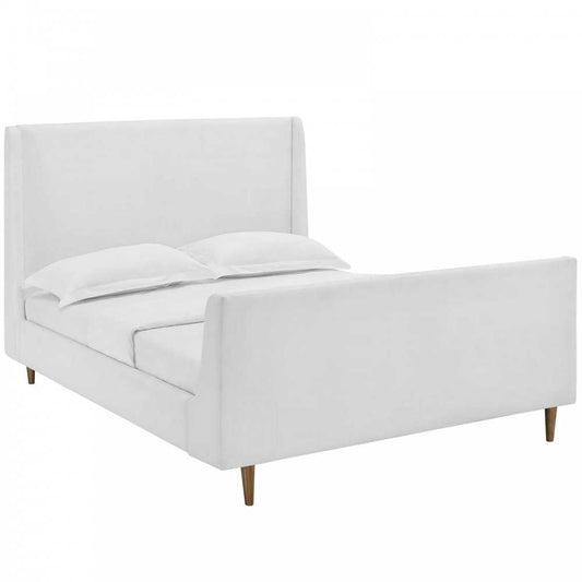 Aubree Queen Upholstered Fabric Sleigh Platform Bed, White