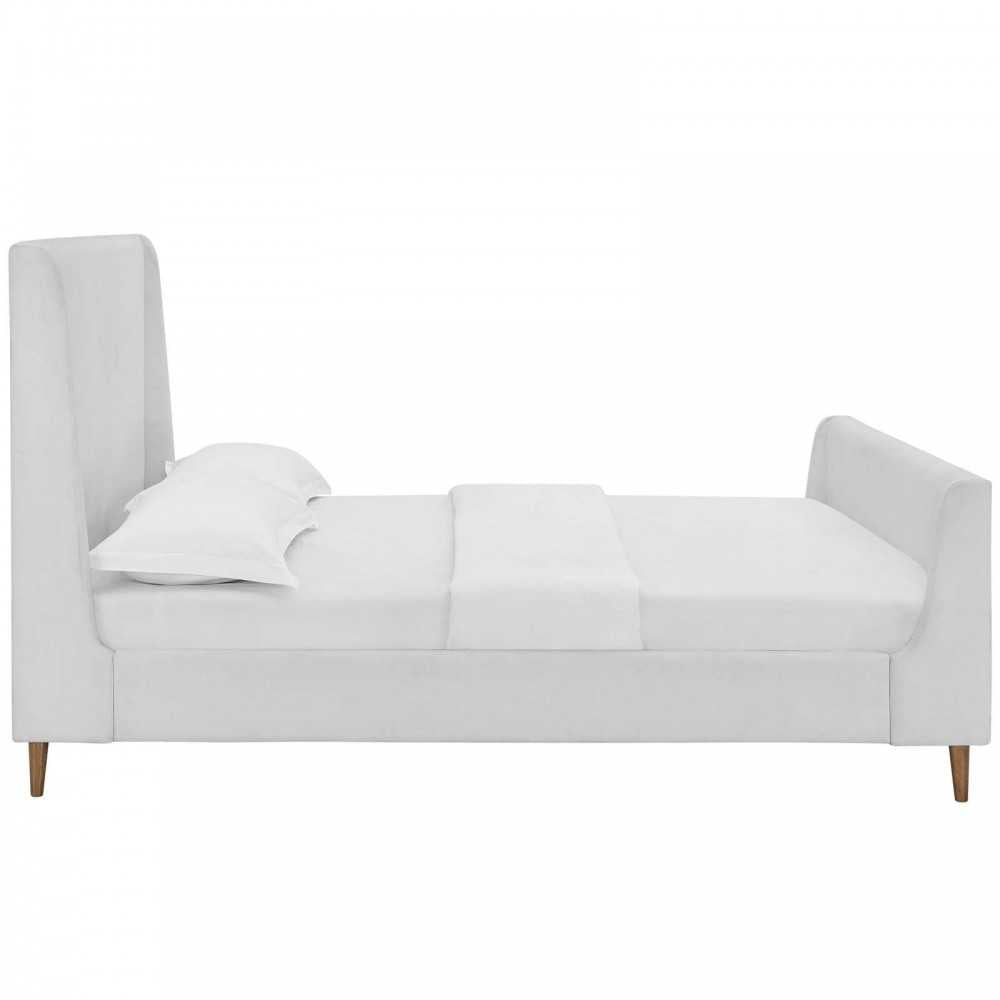 Aubree Queen Upholstered Fabric Sleigh Platform Bed, White