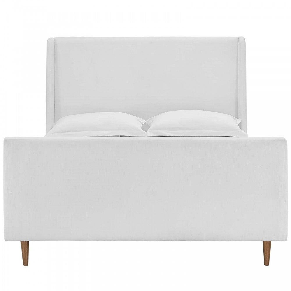 Aubree Queen Upholstered Fabric Sleigh Platform Bed, White