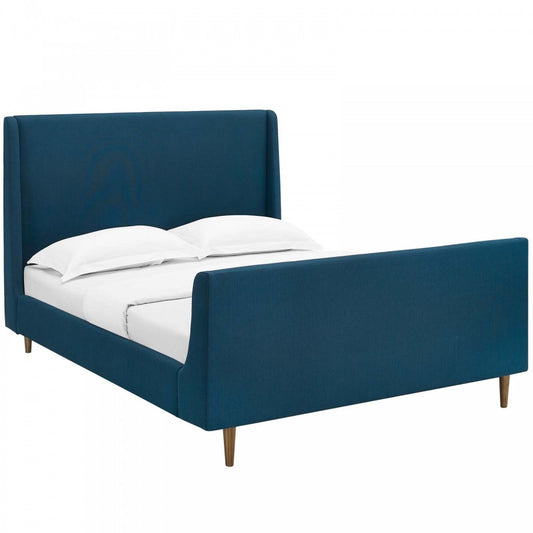 Aubree Queen Upholstered Fabric Sleigh Platform Bed, Azure