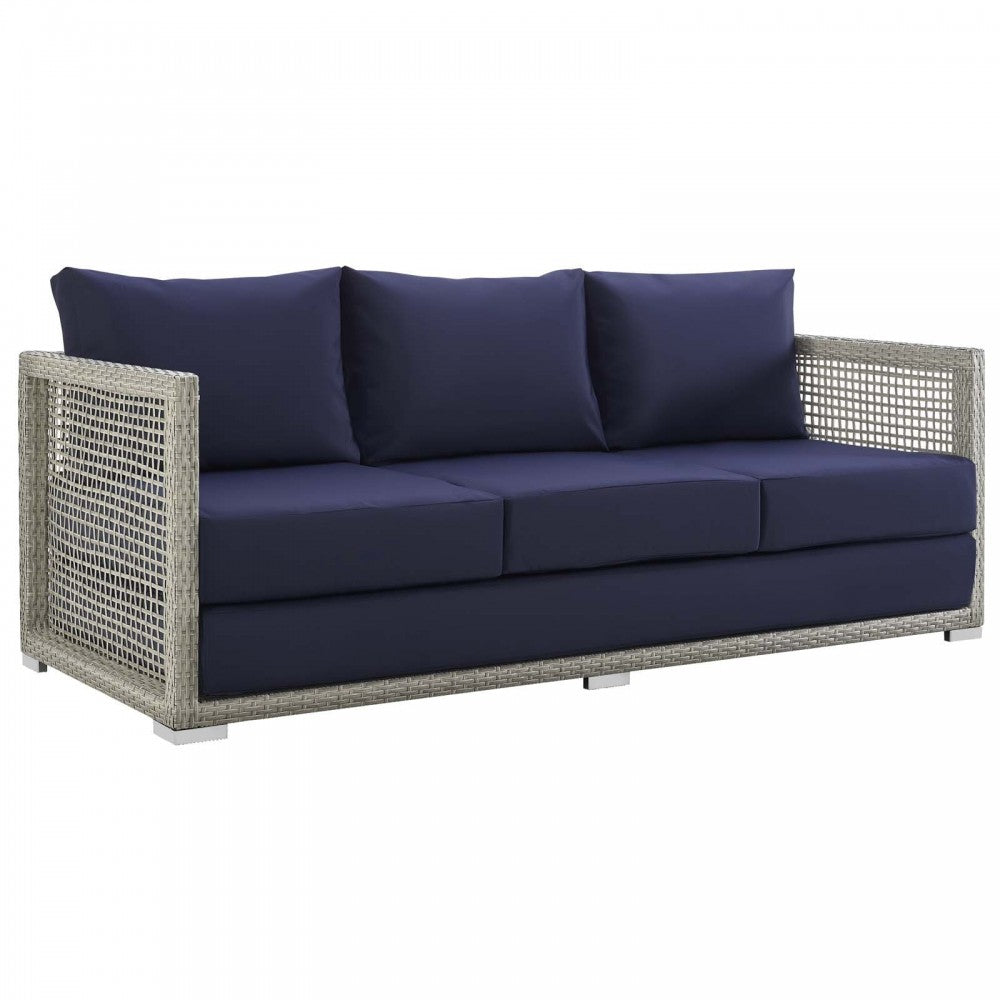 Aura 3 Piece Outdoor Patio Wicker Rattan Set, Gray Navy, EEI-3599-GRY-NAV-SET