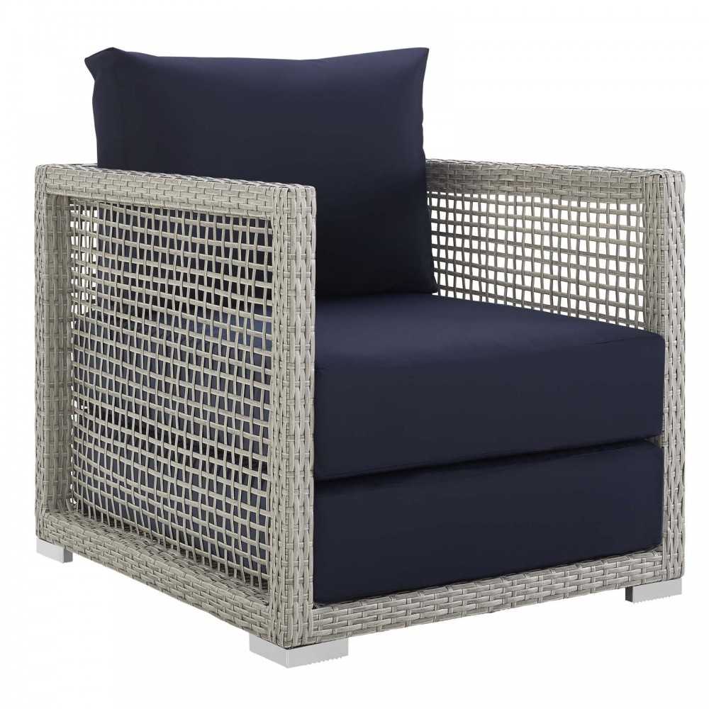 Aura 3 Piece Outdoor Patio Wicker Rattan Set, Gray Navy, EEI-3599-GRY-NAV-SET