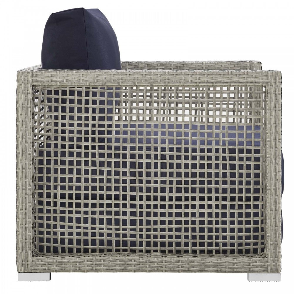 Aura 3 Piece Outdoor Patio Wicker Rattan Set, Gray Navy, EEI-3599-GRY-NAV-SET