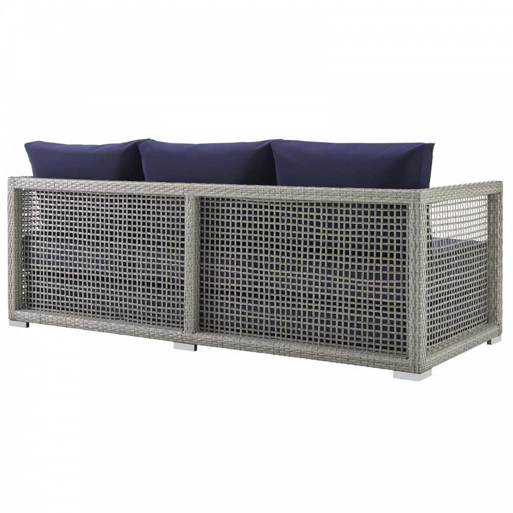 Aura 3 Piece Outdoor Patio Wicker Rattan Set, Gray Navy, EEI-3599-GRY-NAV-SET