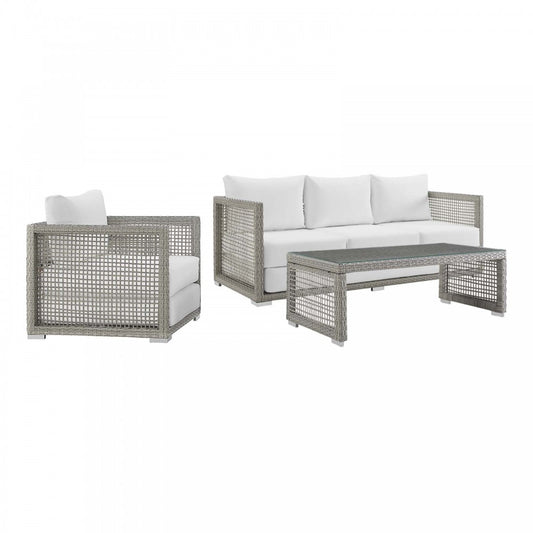 Aura 3 Piece Outdoor Patio Wicker Rattan Set, Gray White, EEI-3599-GRY-WHI-SET