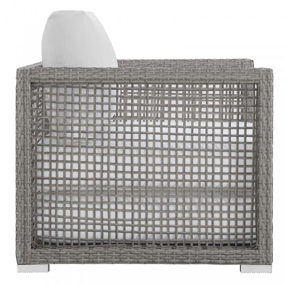 Aura 3 Piece Outdoor Patio Wicker Rattan Set, Gray White, EEI-3599-GRY-WHI-SET