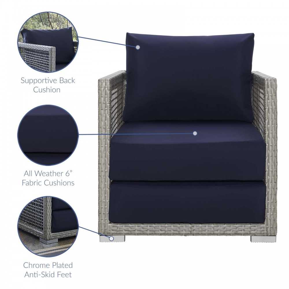 Aura 3 Piece Outdoor Patio Wicker Rattan Set, Gray Navy, EEI-3595-GRY-NAV-SET