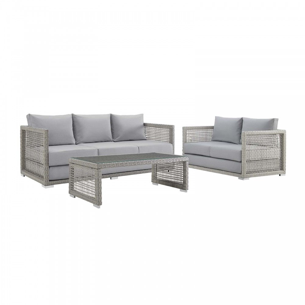 Aura 3 Piece Outdoor Patio Wicker Rattan Set, Gray Gray, EEI-3598-GRY-GRY-SET