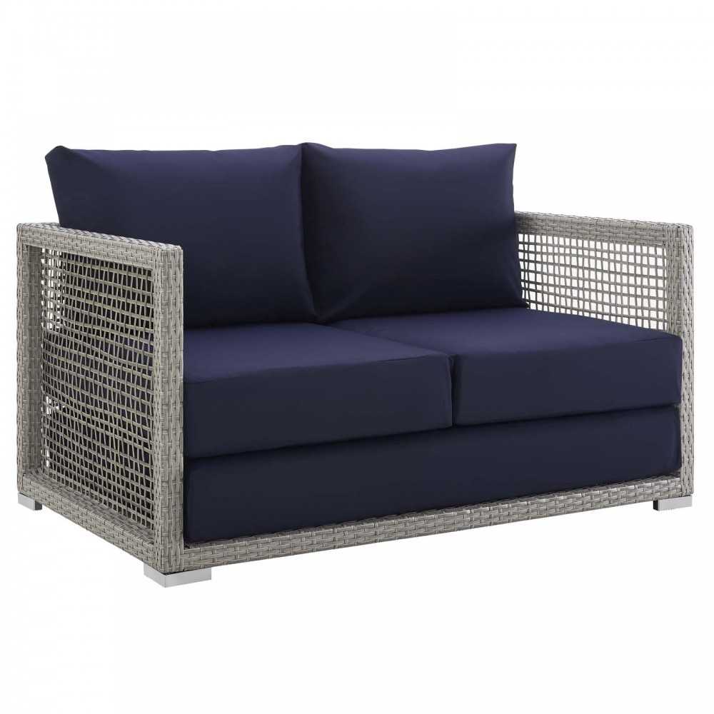 Aura 3 Piece Outdoor Patio Wicker Rattan Set, Gray Navy, EEI-3598-GRY-NAV-SET