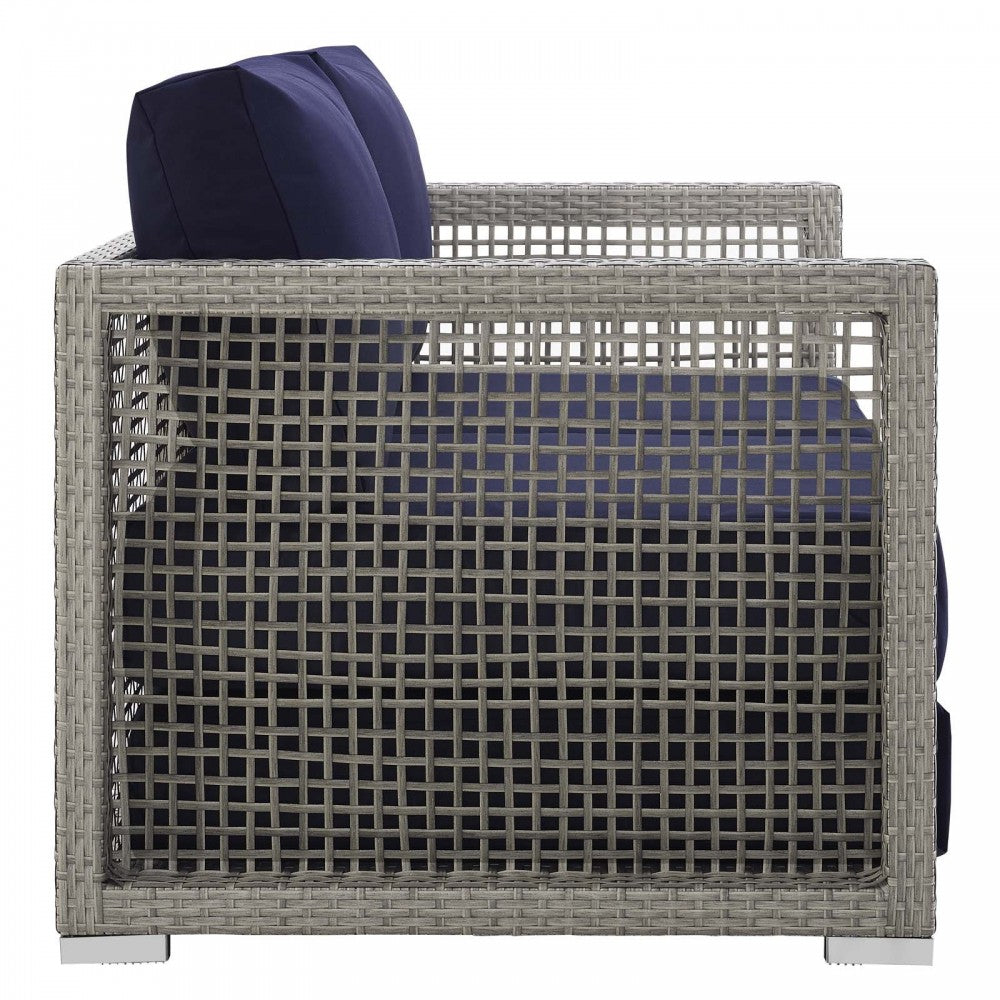 Aura 3 Piece Outdoor Patio Wicker Rattan Set, Gray Navy, EEI-3598-GRY-NAV-SET