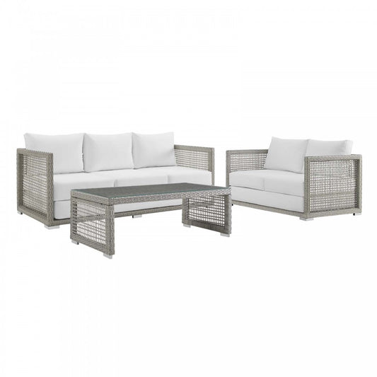 Aura 3 Piece Outdoor Patio Wicker Rattan Set, Gray White, EEI-3598-GRY-WHI-SET