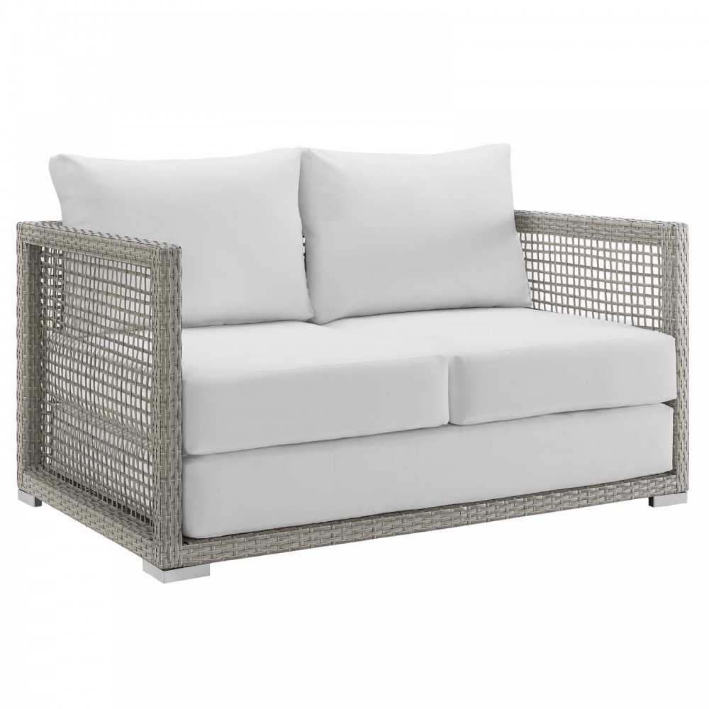 Aura 3 Piece Outdoor Patio Wicker Rattan Set, Gray White, EEI-3598-GRY-WHI-SET