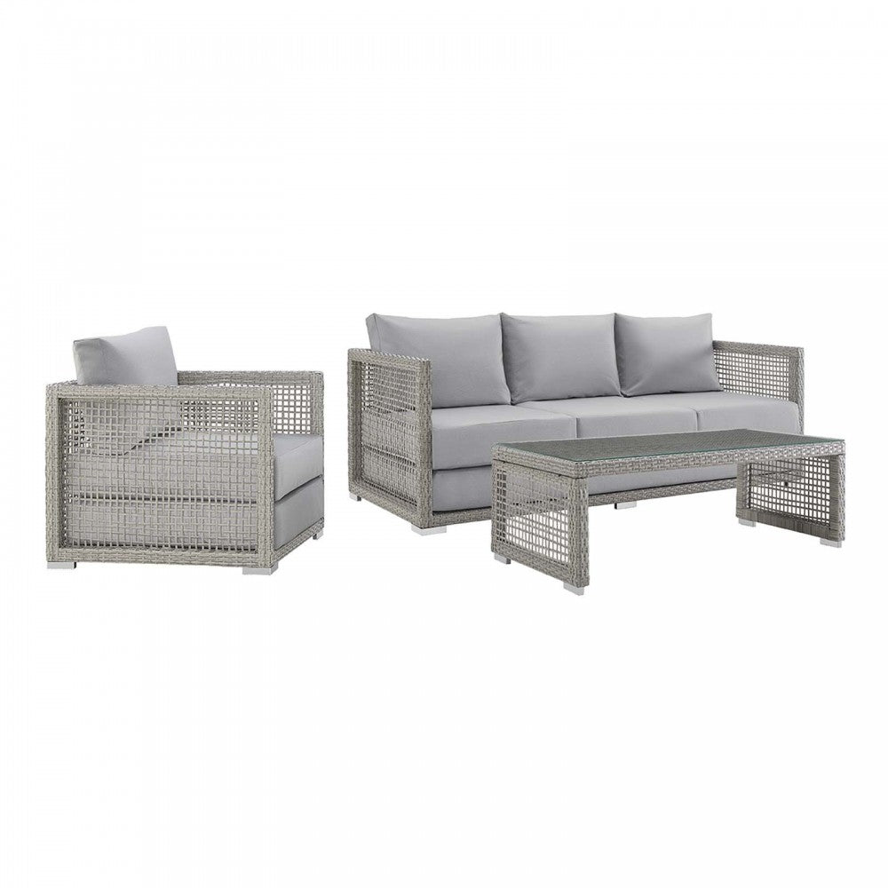 Aura 3 Piece Outdoor Patio Wicker Rattan Set, Gray Gray, EEI-3599-GRY-GRY-SET