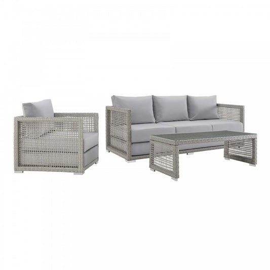 Aura 3 Piece Outdoor Patio Wicker Rattan Set, Gray Gray, EEI-3599-GRY-GRY-SET