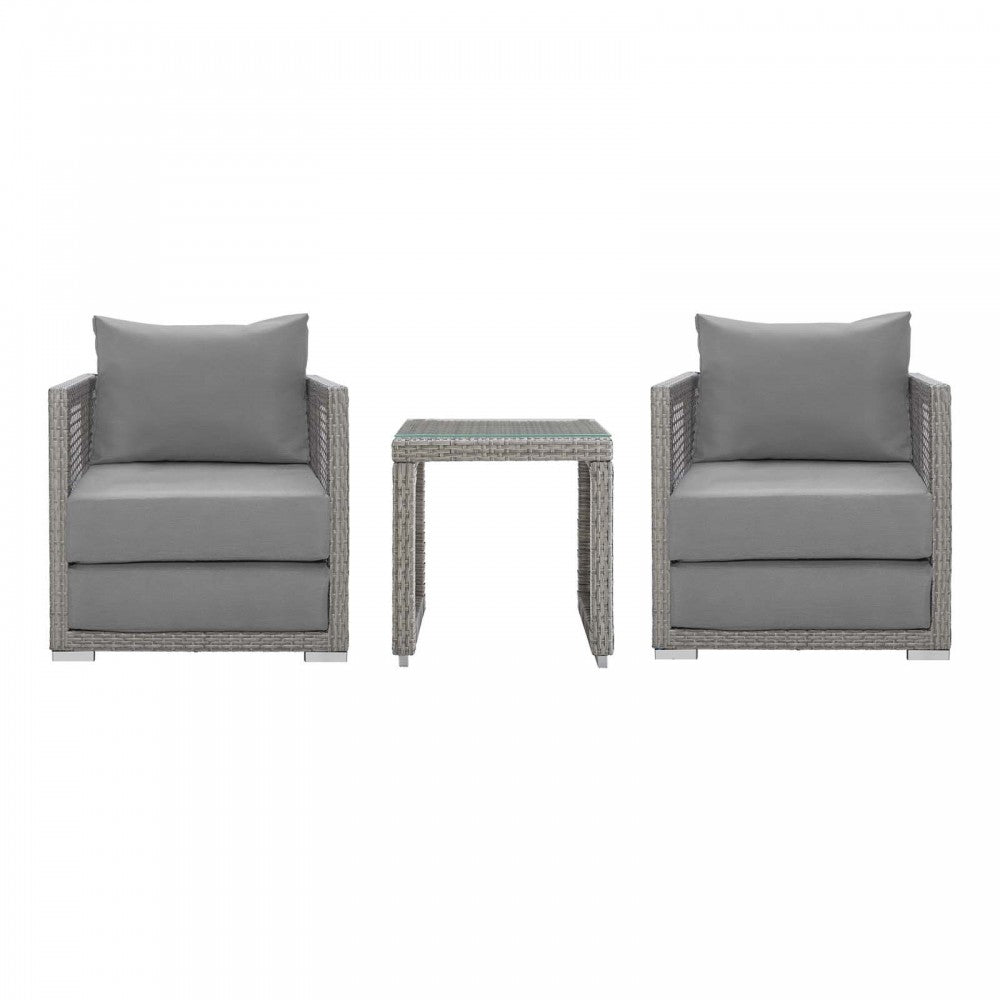 Aura 3 Piece Outdoor Patio Wicker Rattan Set, Gray Gray, EEI-3595-GRY-GRY-SET