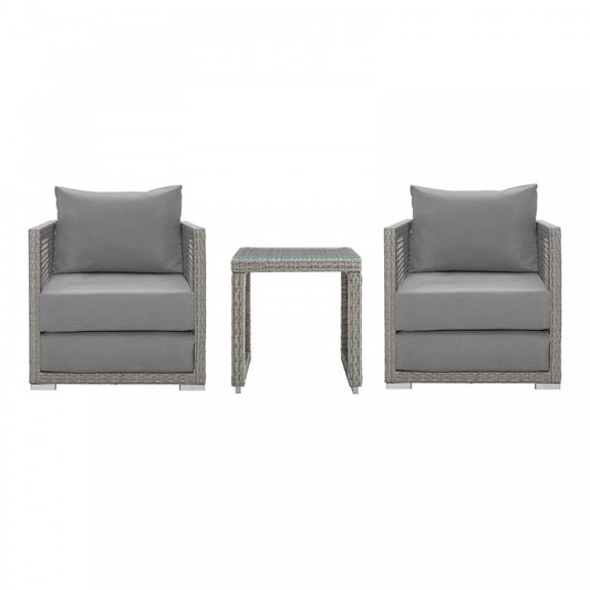 Aura 3 Piece Outdoor Patio Wicker Rattan Set, Gray Gray, EEI-3595-GRY-GRY-SET