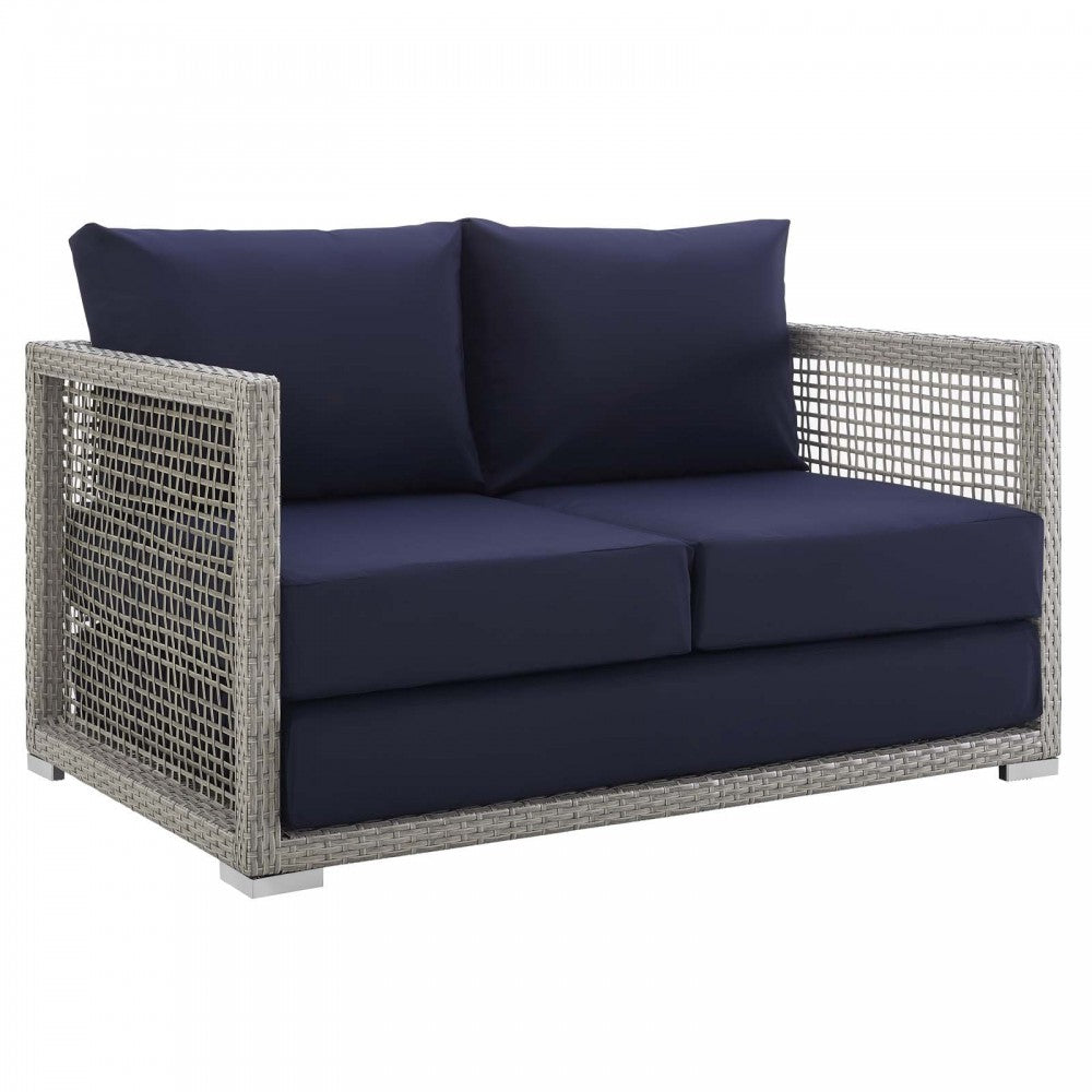 Aura 4 Piece Outdoor Patio Wicker Rattan Set, Gray Navy