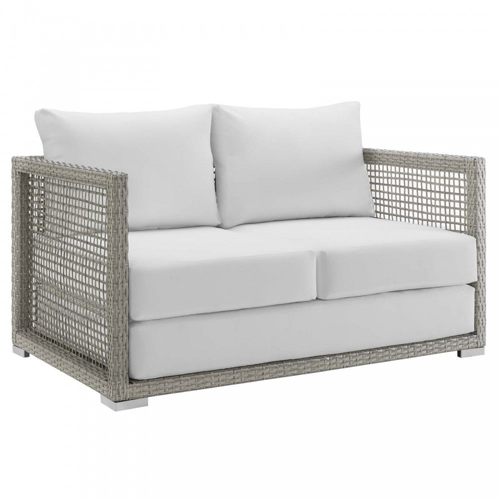 Aura 4 Piece Outdoor Patio Wicker Rattan Set, Gray White