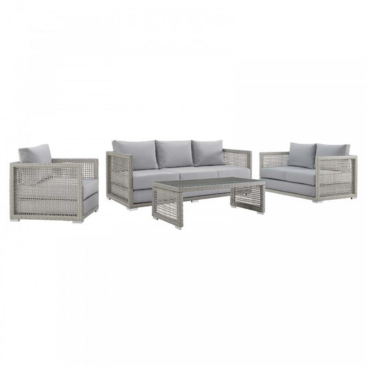 Aura 4 Piece Outdoor Patio Wicker Rattan Set, Gray Gray