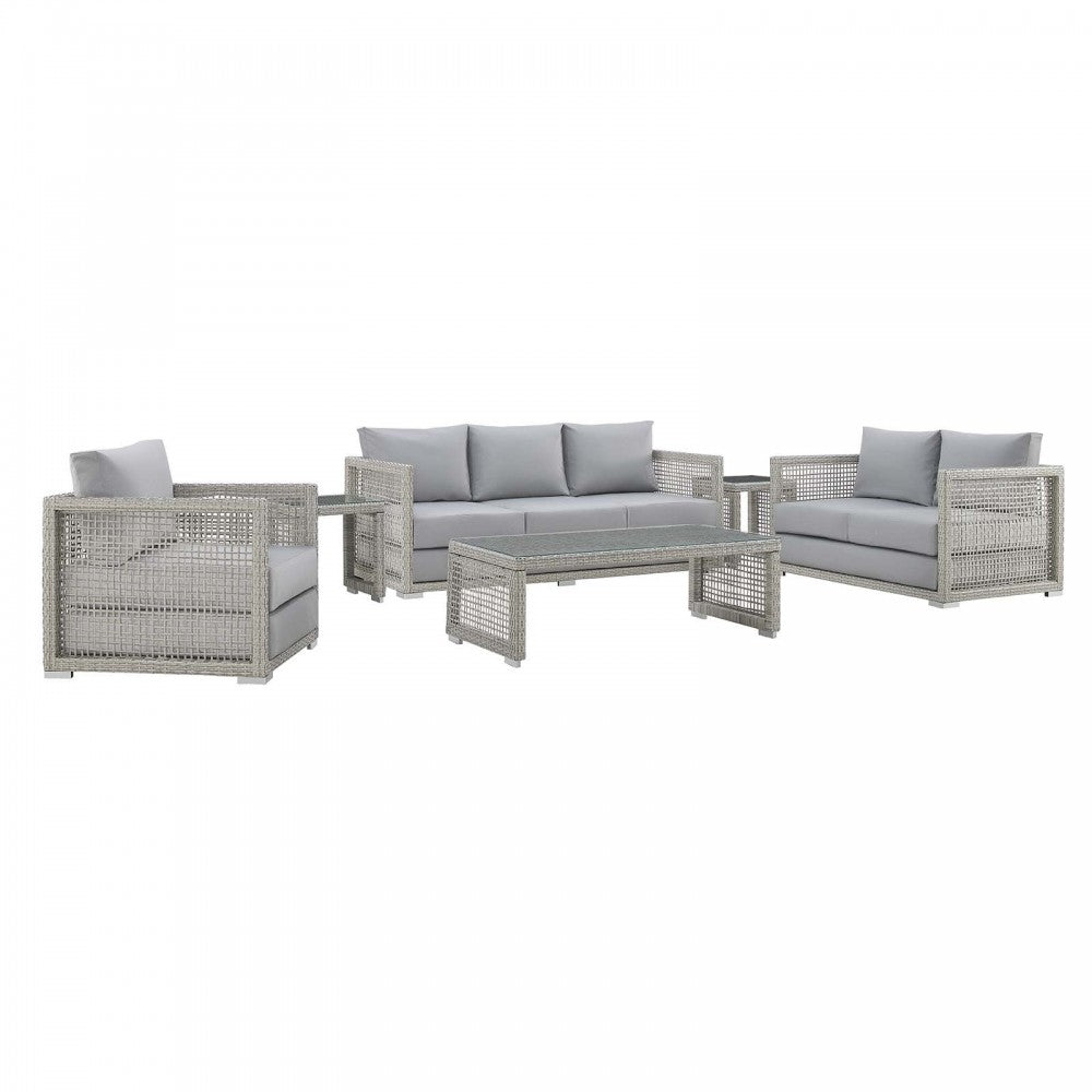 Aura 6 Piece Outdoor Patio Wicker Rattan Set, Gray Gray