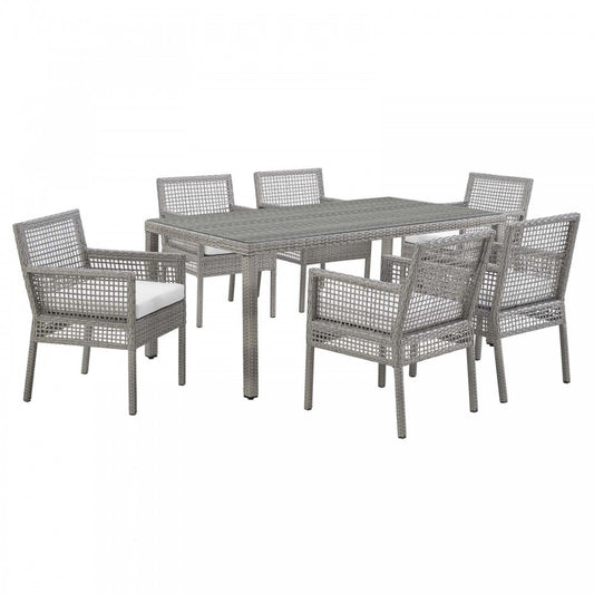 Aura 7 Piece Outdoor Patio Wicker Rattan Set, Gray White