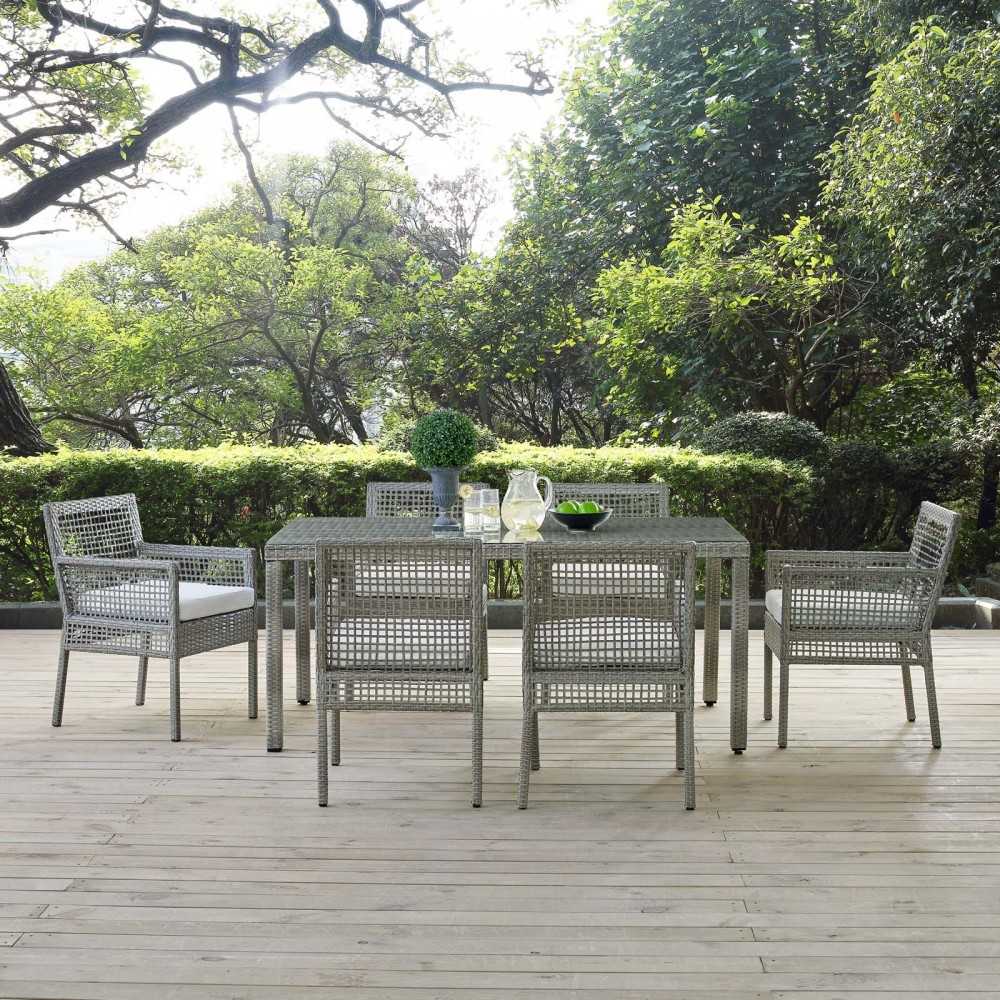 Aura 7 Piece Outdoor Patio Wicker Rattan Set, Gray White