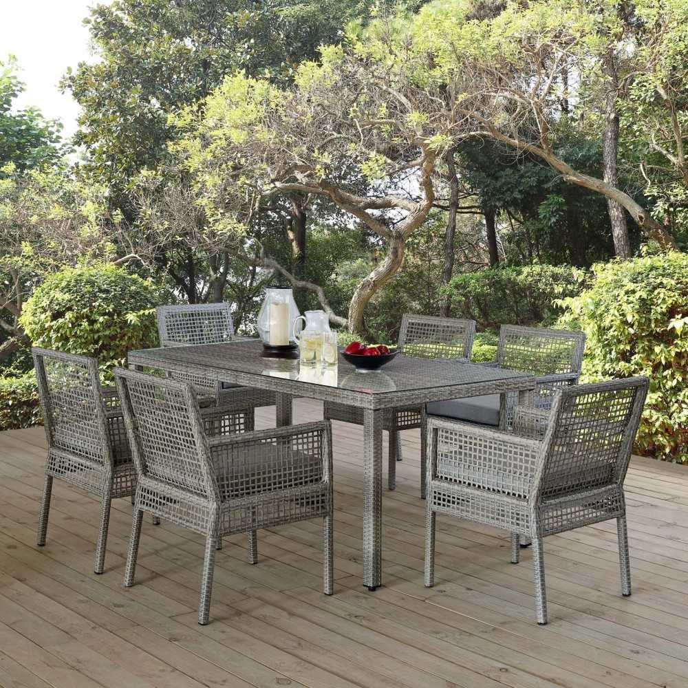 Aura 7 Piece Outdoor Patio Wicker Rattan Set, Gray Gray