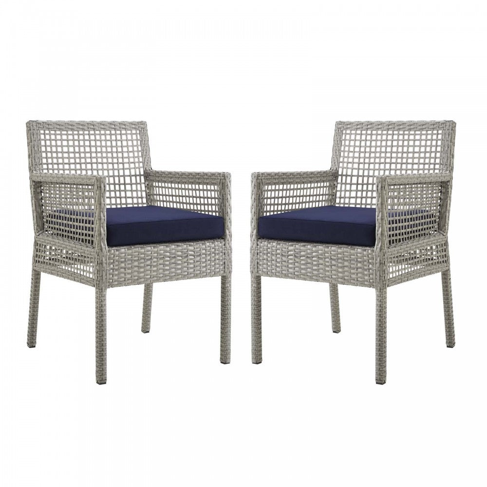 Aura Dining Armchair Outdoor Patio Wicker Rattan Set of 2, Gray Navy