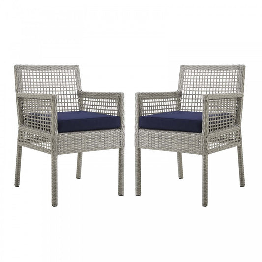 Aura Dining Armchair Outdoor Patio Wicker Rattan Set of 2, Gray Navy