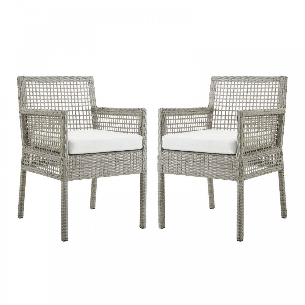 Aura Dining Armchair Outdoor Patio Wicker Rattan Set of 2, Gray White
